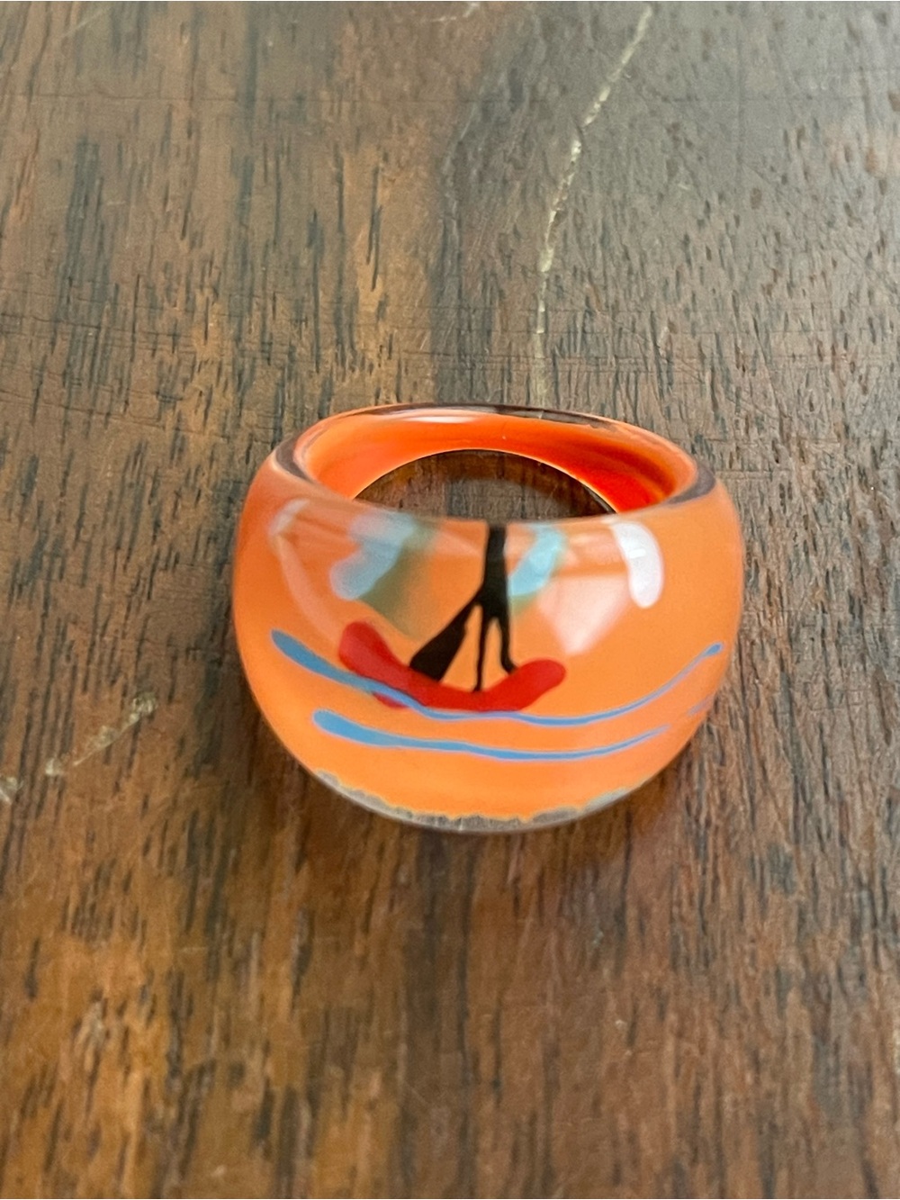 Orange Statement Dome Ring with Surf Design